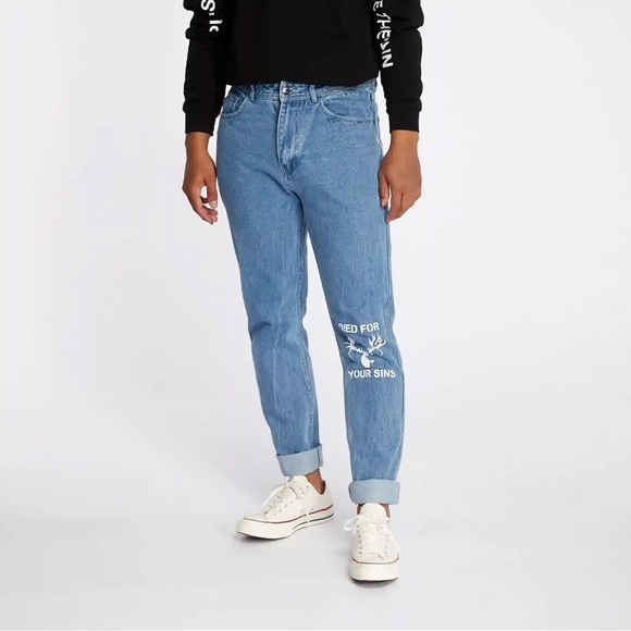 PLEASURES I DIED FOR YOUR SINS PAINTED JEANS - Picture 1 of 4